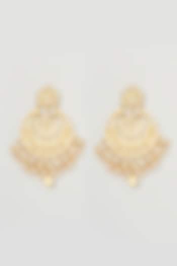 Gold Finish Pearl Chandbali Earrings by Anjali Jain Jewellery