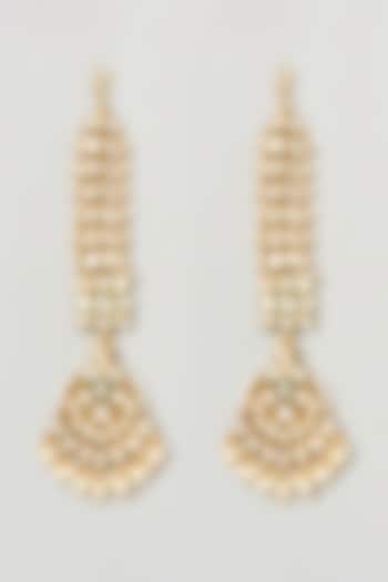 Gold Finish Kundan Polki Chandbali Earrings by Anjali Jain Jewellery