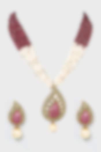 Gold Finish Multi-Layered Pendant Necklace Set by Anjali Jain Jewellery at Pernia's Pop Up Shop
