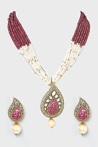 Gold Finish Multi-Layered Pendant Necklace Set by Anjali Jain Jewellery