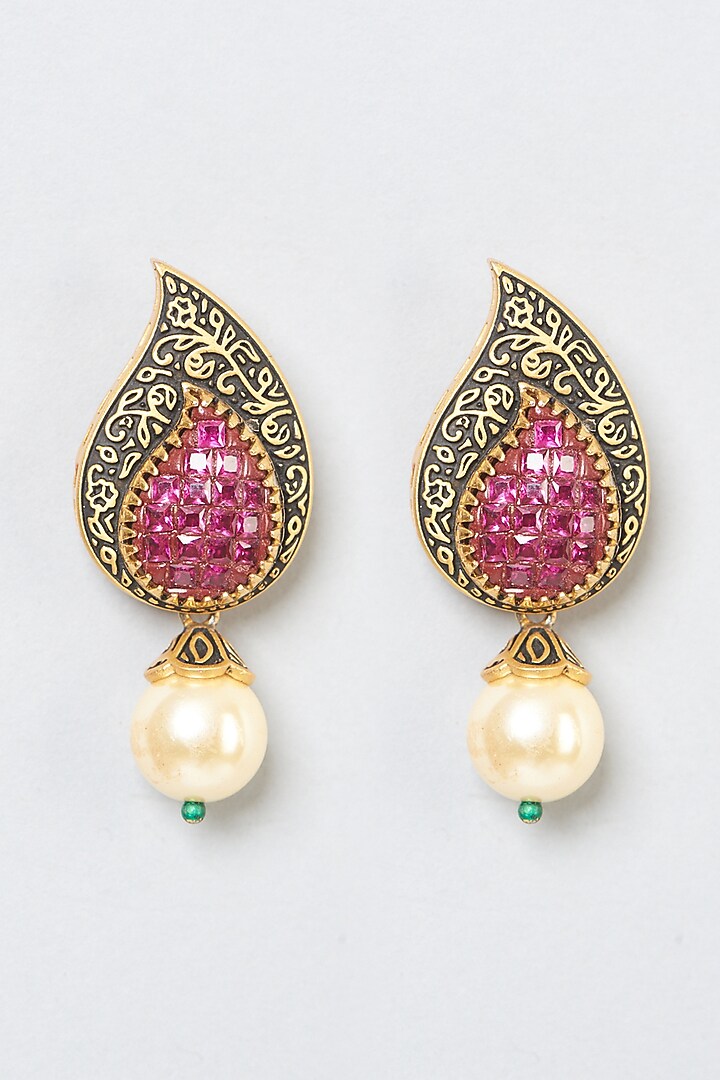 Gold Finish Multi-Layered Pendant Necklace Set by Anjali Jain Jewellery at Pernia's Pop Up Shop