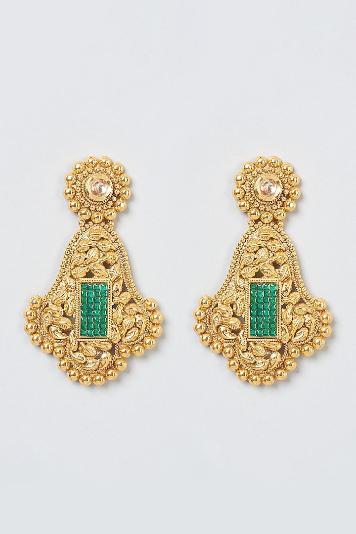 Gold Finish Dangler Earrings by Anjali Jain Jewellery at Pernia's Pop Up Shop