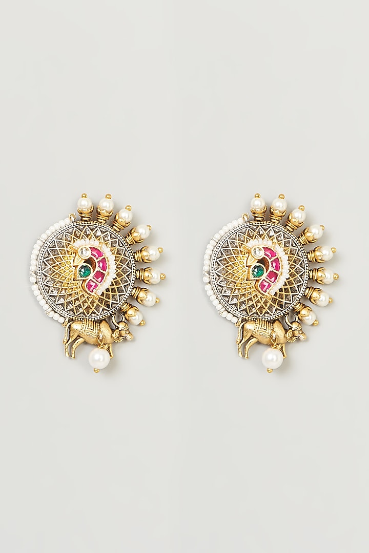 Two Tone Finish Kundan Polki Earrings by Anjali Jain Jewellery
