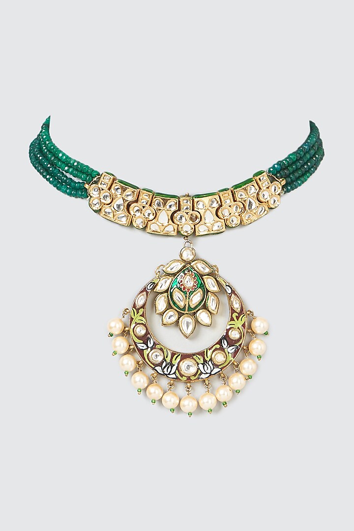Gold Finish Pendant Layered Necklace by Anjali Jain Jewellery