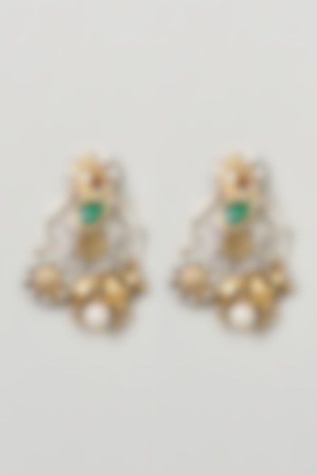 Two Tone Finish Kundan Polki & Pearl Earrings by Anjali Jain Jewellery