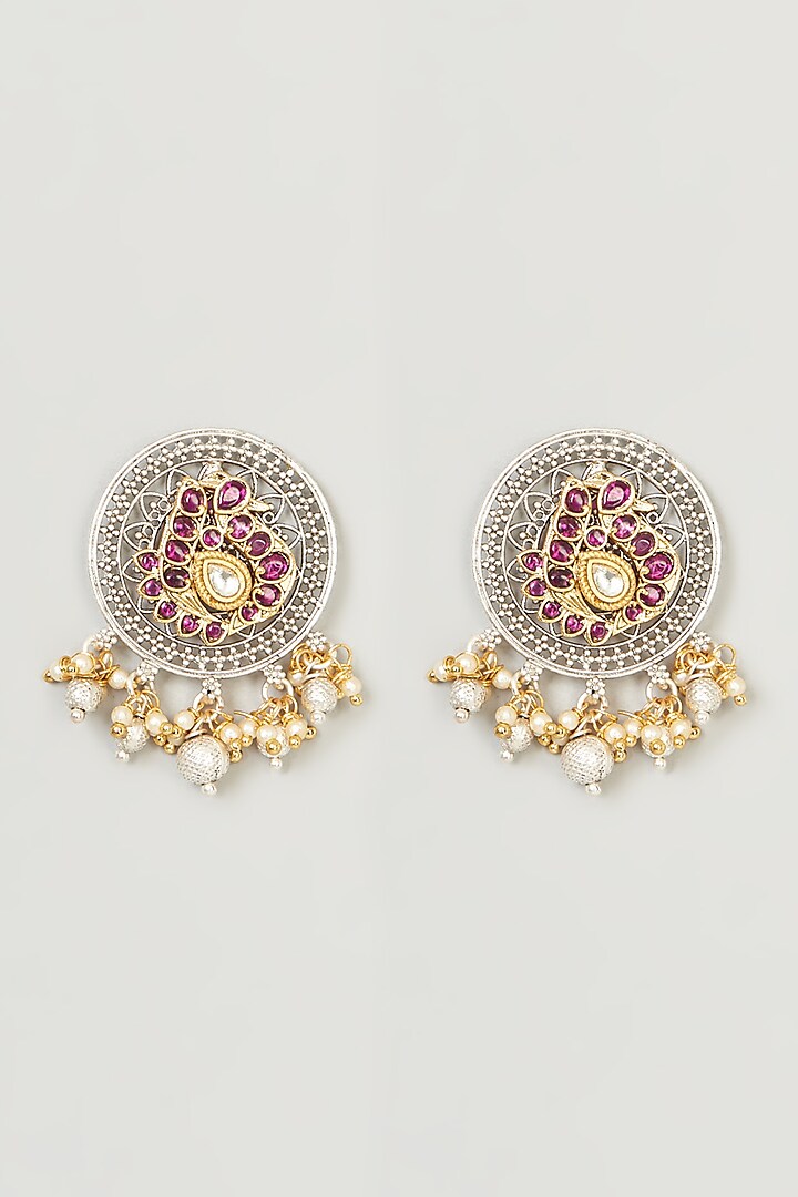 Two Tone Finish Pearl Earrings by Anjali Jain Jewellery