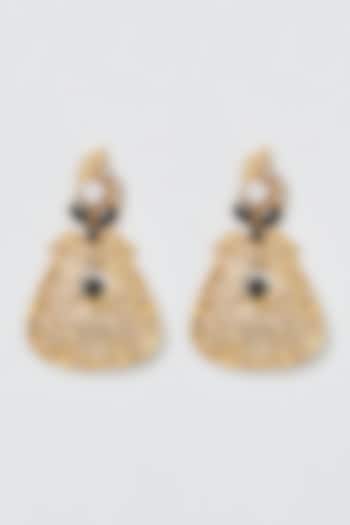 Gold Finish Black Stone & Zircon Dangler Earrings by Anjali Jain Jewellery at Pernia's Pop Up Shop