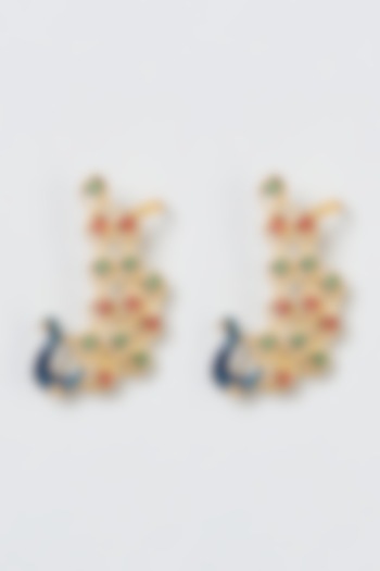 Gold Finish Multi-Colored Stone Peacock Ear Cuffs by Anjali Jain Jewellery at Pernia's Pop Up Shop
