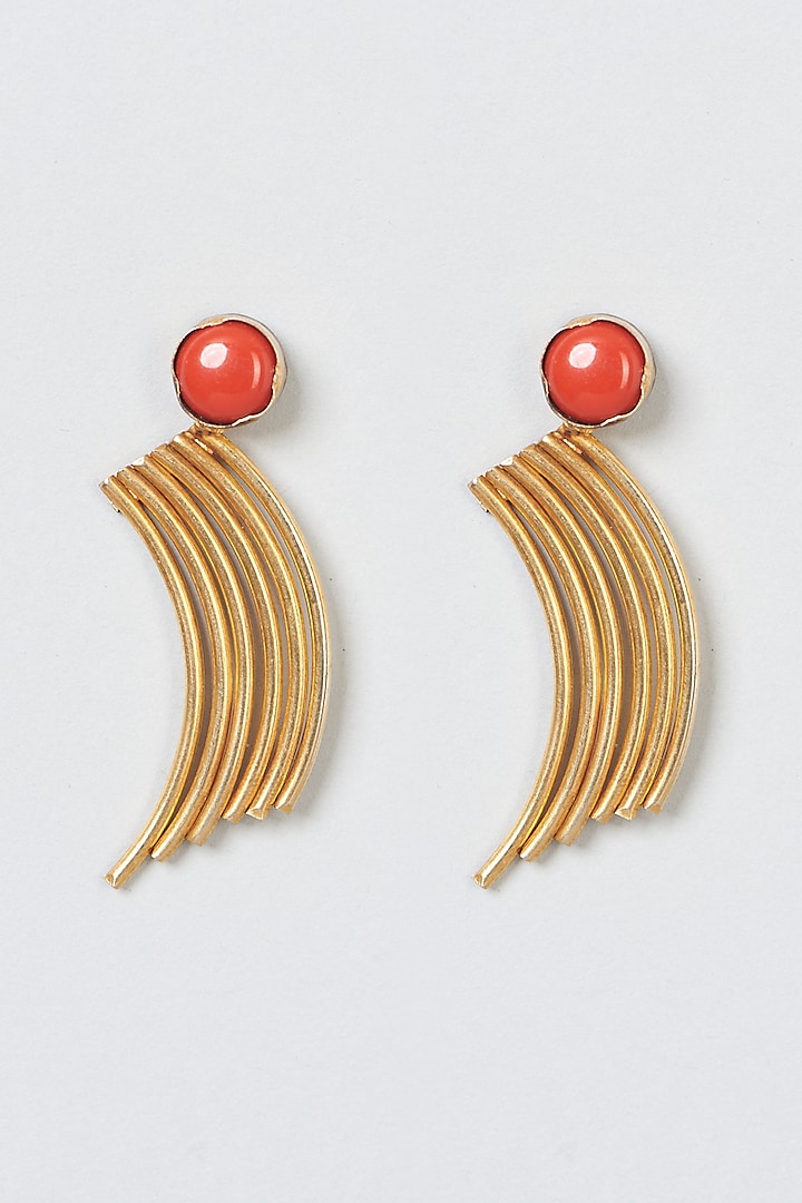 Gold Finish Coral Stone Ear Cuffs by Anjali Jain Jewellery