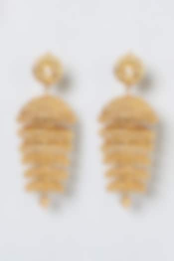 Gold Finish Long Dangler Earrings by Anjali Jain Jewellery
