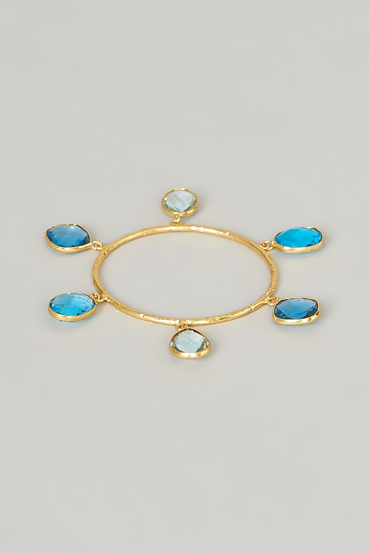 Gold Finish Blue Stone Bangle by Anjali Jain Jewellery at Pernia's Pop Up Shop