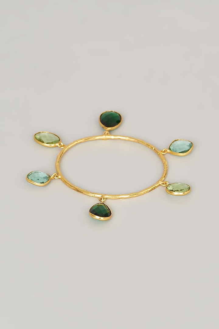 Gold Finish Green Stone Bangle by Anjali Jain Jewellery at Pernia's Pop Up Shop