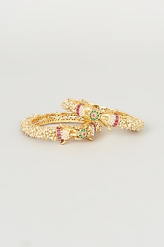 Gold Finish Elephant Bangles (Set of 2) by Anjali Jain Jewellery