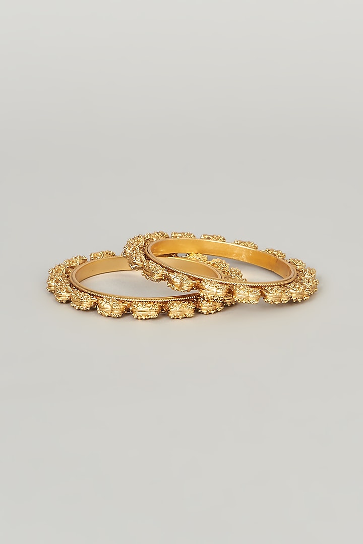 Gold Finish Elephant Bangles (Set of 2) by Anjali Jain Jewellery