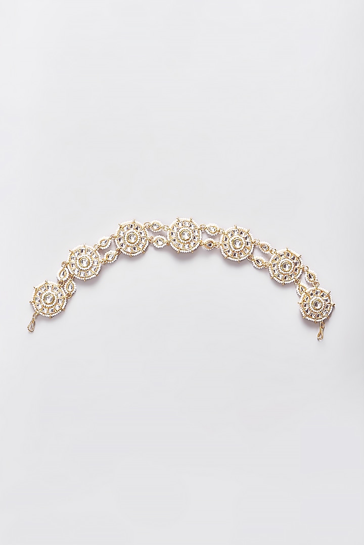 Gold Plated Kundan Polki Floral Mathapatti by Anjali Jain Jewellery at Pernia's Pop Up Shop