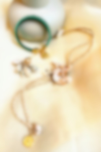 Green & Cream Floral Rakhi & Lumba (Set of 2) by Anjali Jain Jewellery at Pernia's Pop Up Shop