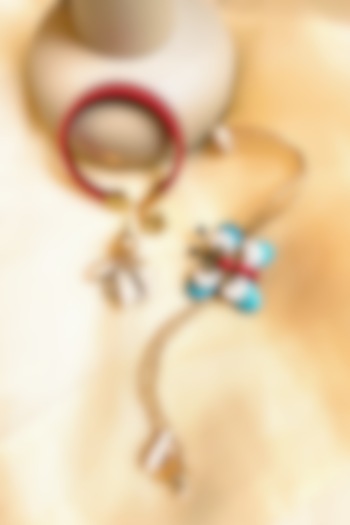 Red & Blue Floral Rakhi & Lumba (Set of 2) by Anjali Jain Jewellery at Pernia's Pop Up Shop