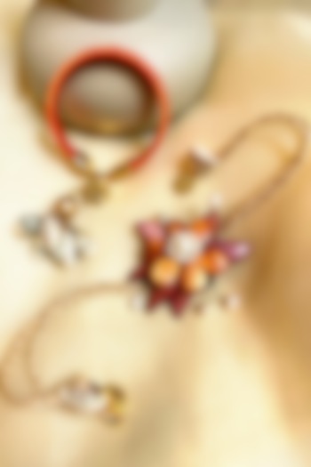 Red & Orange Floral Rakhi & Lumba (Set of 2) by Anjali Jain Jewellery at Pernia's Pop Up Shop