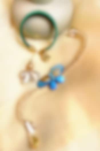 Green & Blue Floral Rakhi & Lumba (Set of 2) by Anjali Jain Jewellery at Pernia's Pop Up Shop