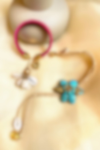 Pink & Blue Floral Rakhi & Lumba (Set of 2) by Anjali Jain Jewellery at Pernia's Pop Up Shop