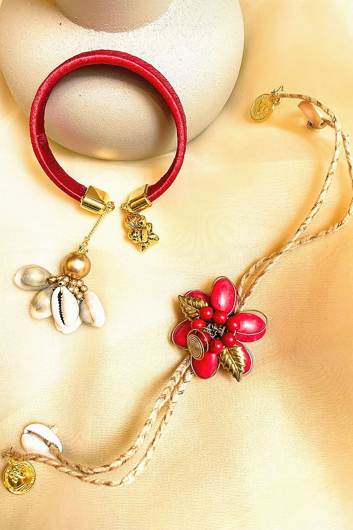Pink Rakhi & Lumba (Set of 2) by Anjali Jain Jewellery at Pernia's Pop Up Shop