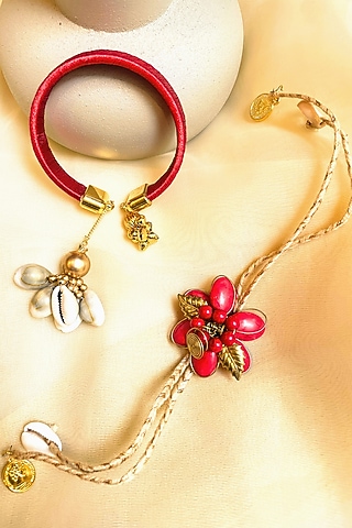 Pink Rakhi & Lumba (Set of 2) by Anjali Jain Jewellery