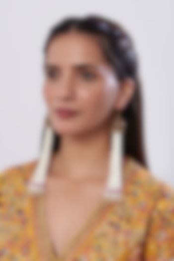 Gold Finish Pearl Tassel Earrings by Anjali Jain Jewellery at Pernia's Pop Up Shop