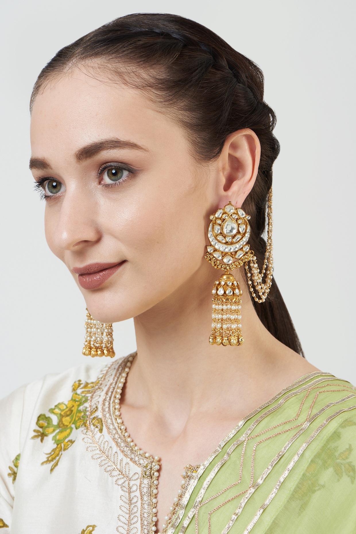 Gold Finish Chandbaali Earrings With Kundan Polki Design by Anjali Jain  Jewellery at Pernia's Pop Up Shop 2023