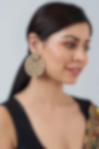 Gold Finish Kundan Polki Chandbaali Earrings by Anjali Jain Jewellery at Pernia's Pop Up Shop