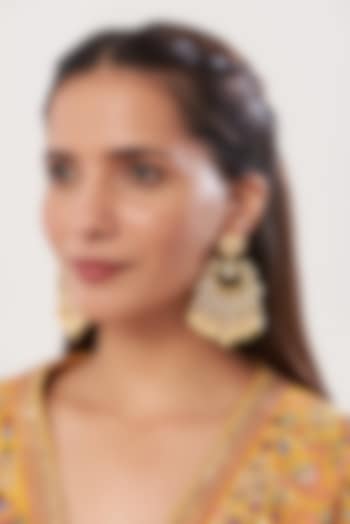 Gold Finish Kundan Polki & Stone Chandbaali Earrings by Anjali Jain Jewellery at Pernia's Pop Up Shop