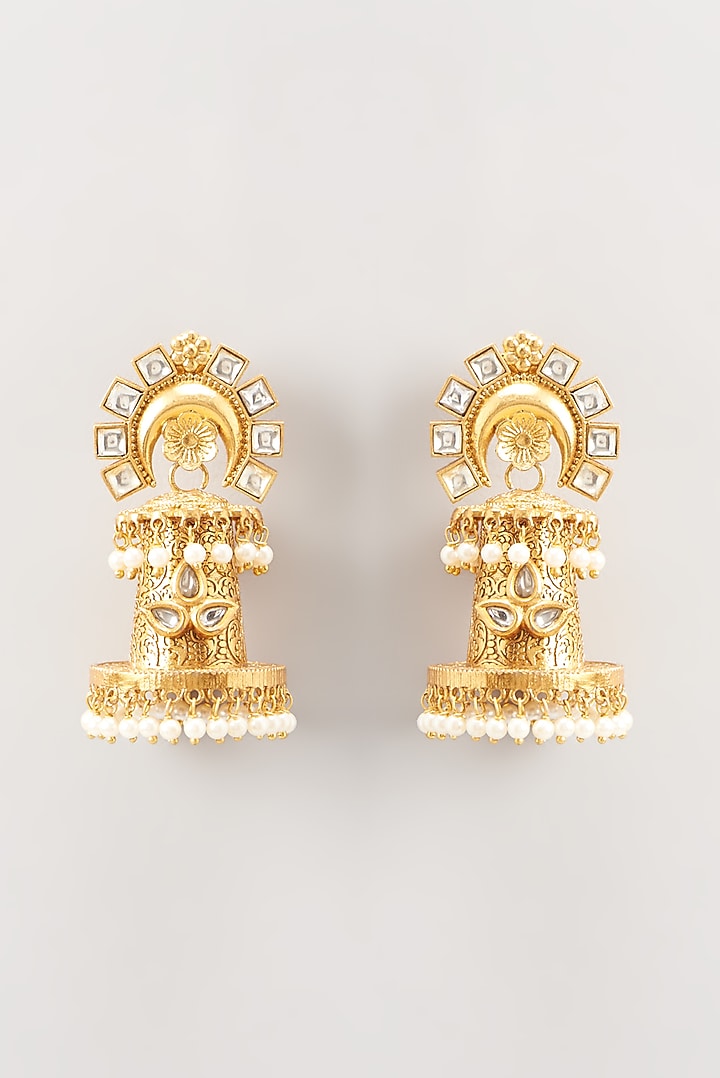 Gold Finish Kundan Polki Dangler Earrings by Anjali Jain Jewellery at Pernia's Pop Up Shop