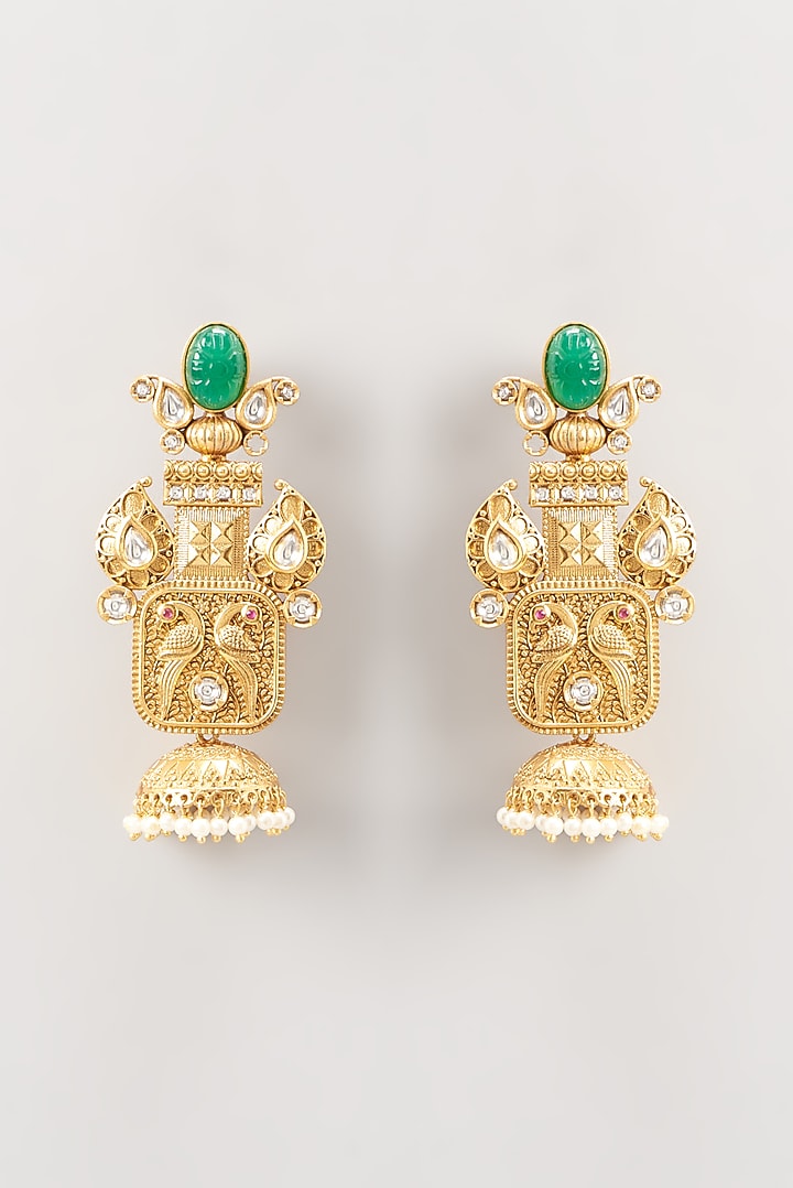 Gold Finish Stone Dangler Earrings by Anjali Jain Jewellery at
