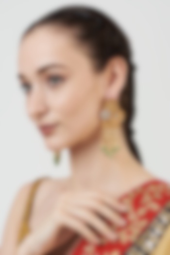 Gold Finish Carved Kundan Polki Dangler Earrings by Anjali Jain Jewellery at Pernia's Pop Up Shop
