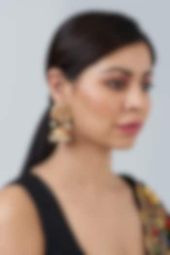 Gold Finish Navratna Stone Dangler Earrings by Anjali Jain Jewellery at Pernia's Pop Up Shop