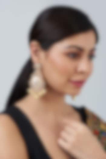 Gold Finish Pearl Drop Chandbali Earrings by Anjali Jain Jewellery at Pernia's Pop Up Shop