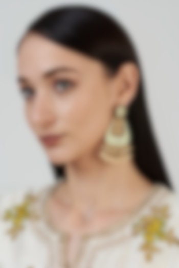 Gold Finish Pearl & Stone Dangler Earrings by Anjali Jain Jewellery at Pernia's Pop Up Shop