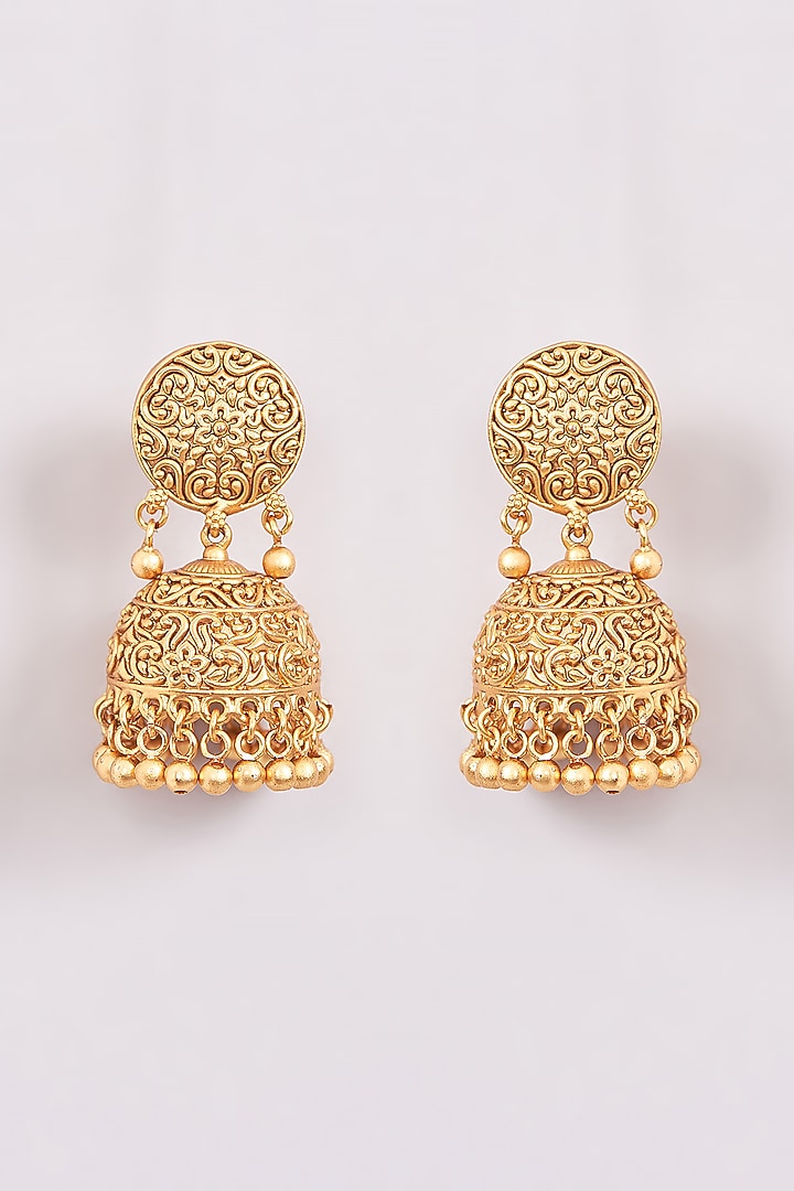 Gold Plated Jhumka Earrings by Anjali Jain Jewellery at Pernia's Pop Up Shop