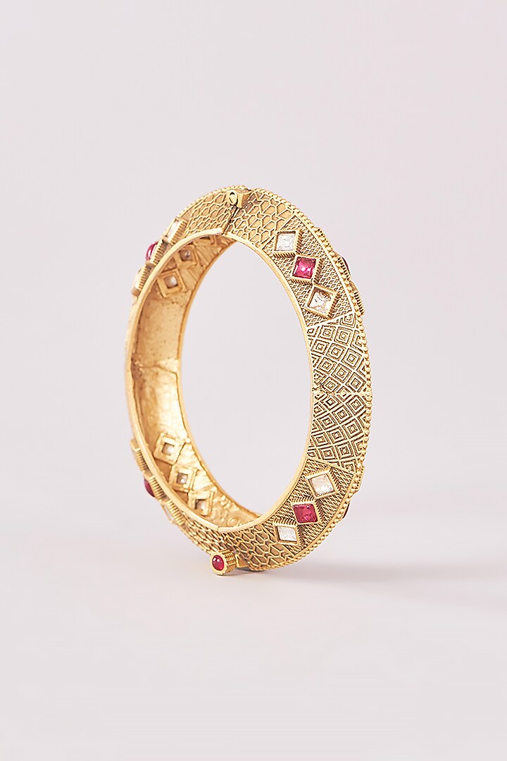 Gold Plated Kundan Polki Bangles (Set Of 2) by Anjali Jain Jewellery at Pernia's Pop Up Shop