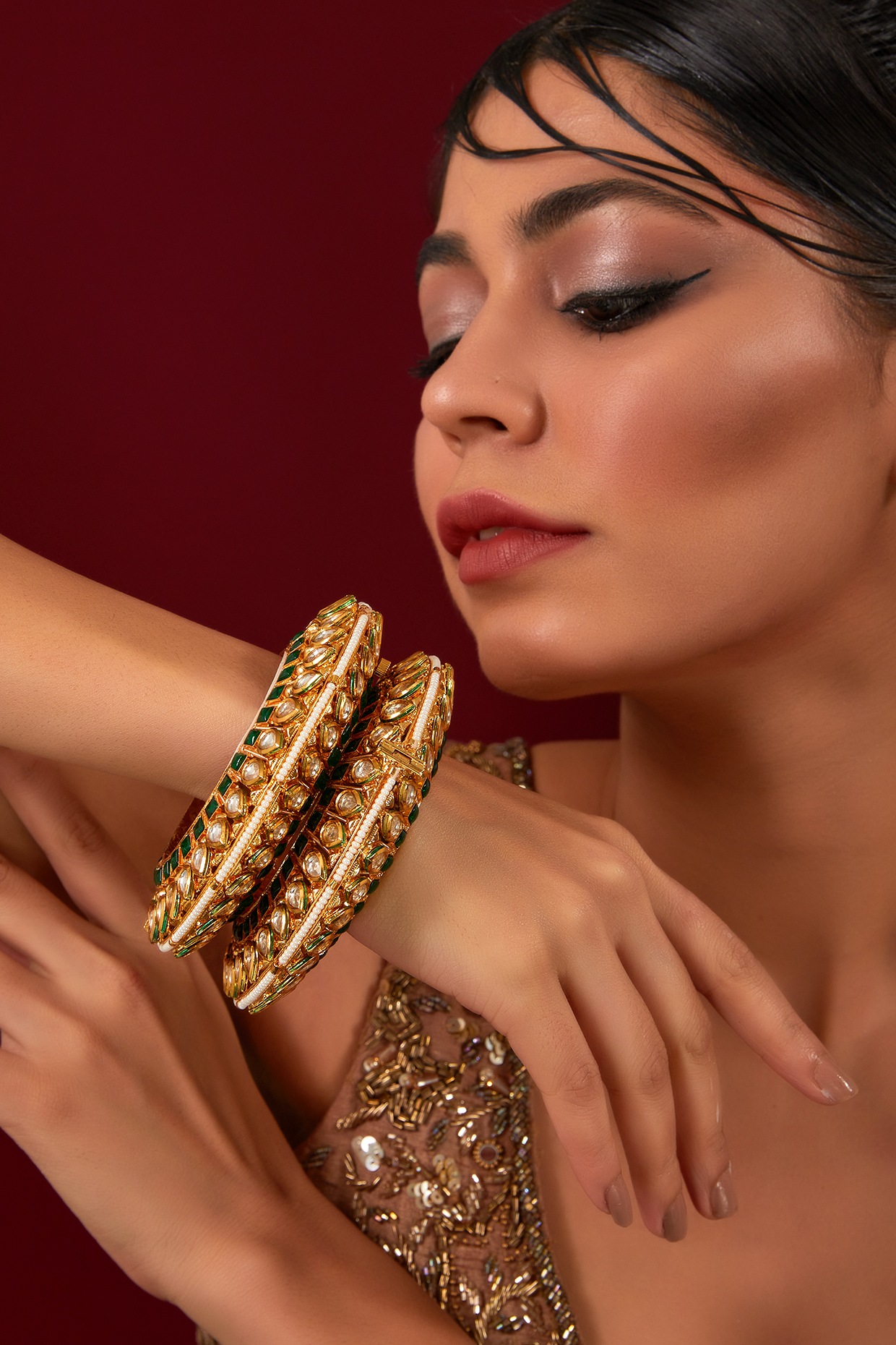 Buy Gold Plated Flutter Embellished Bracelet by Anushka Jain Jewellery  Online at Aza Fashions.
