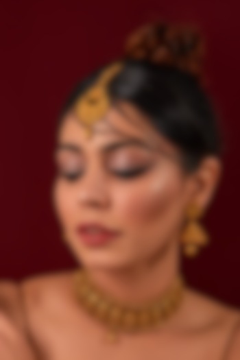 Gold Plated Carved Necklace Set by Anjali Jain Jewellery at Pernia's Pop Up Shop