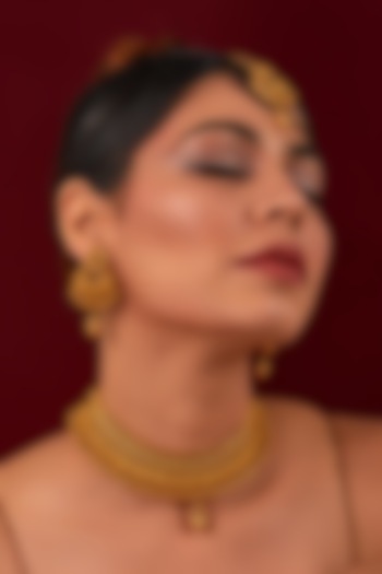 Gold Plated Carved Temple Necklace Set by Anjali Jain Jewellery at Pernia's Pop Up Shop