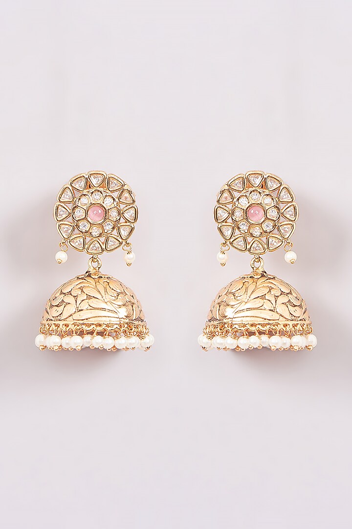 Gold Plated Kundan Polki Dangler Earrings by Anjali Jain Jewellery at Pernia's Pop Up Shop