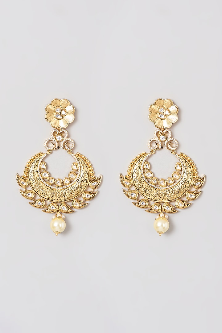 Gold Plated Kundan Polki Chandbali Earrings by Anjali Jain Jewellery at Pernia's Pop Up Shop