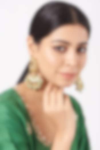 Gold Plated Kundan Polki & Pearl Dangler Earrings by Anjali Jain Jewellery