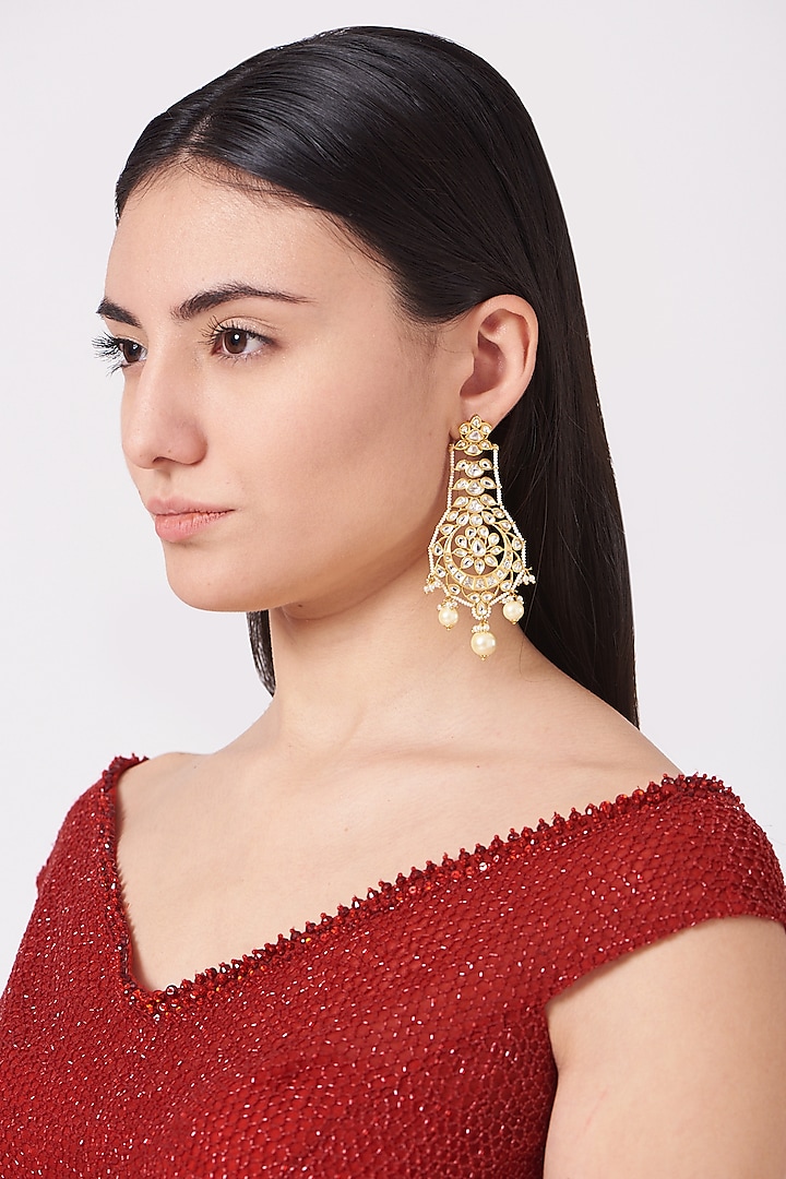Gold Plated Pearl Dangler Earrings by Anjali Jain Jewellery