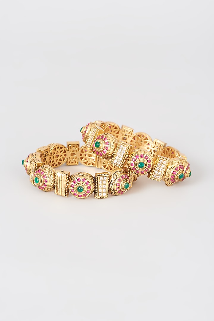 Gold Plated Kundan Polki & Red Stone Bangles by Anjali Jain Jewellery at Pernia's Pop Up Shop
