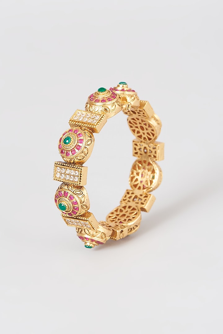 Gold Plated Kundan Polki & Red Stone Bangles by Anjali Jain Jewellery at Pernia's Pop Up Shop