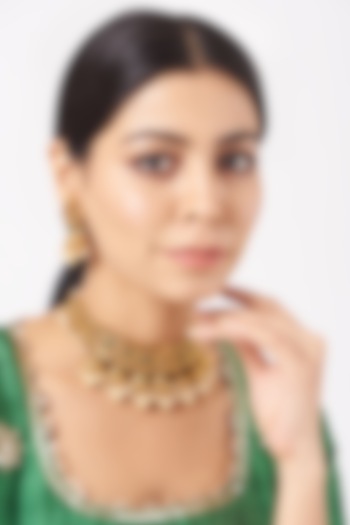 Gold Plated Kundan Polki & Pearls Necklace Set by Anjali Jain Jewellery