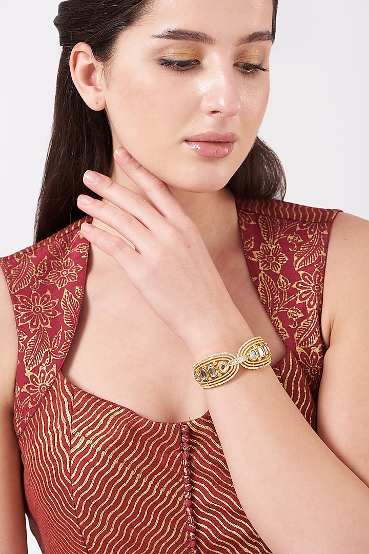 Gold Finish American Diamond Bangle by Anjali Jain Jewellery at Pernia's Pop Up Shop