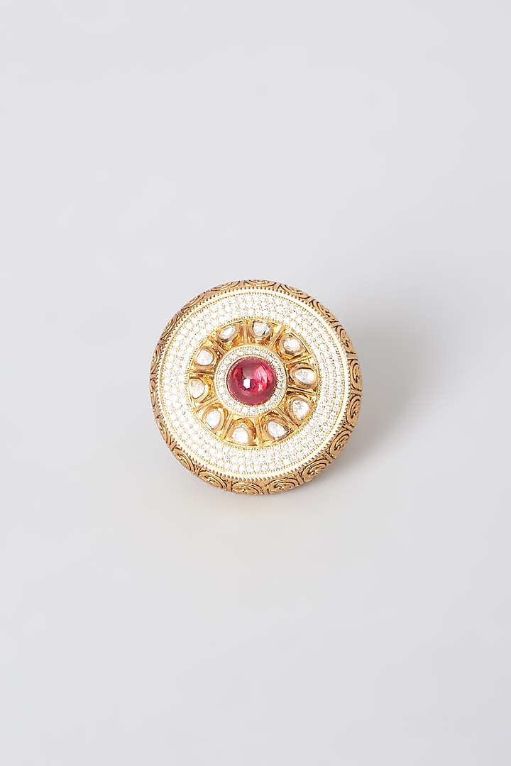 Gold Finish Red Stone Ring by Anjali Jain Jewellery at Pernia's Pop Up Shop